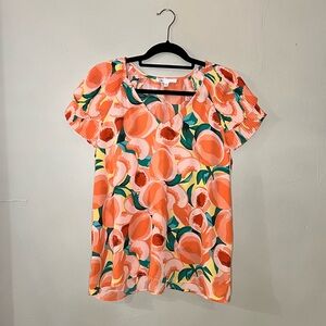DR2 Peach Print Blouse in Size XL